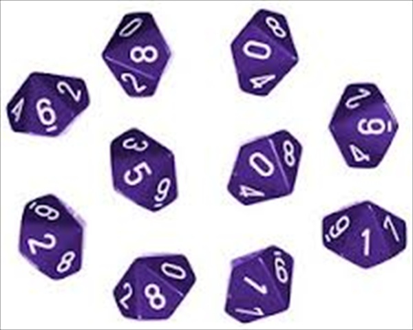 Picture of Chessex Manufacturing 26207 Opaque Purple With White - Ten Sided Die D10 Set Of 10