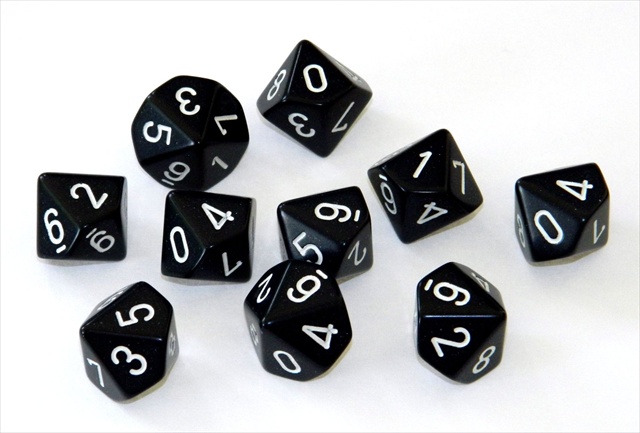 Picture of Chessex Manufacturing 26208 Opaque Black With White - Ten Sided Die D10 Set Of 10