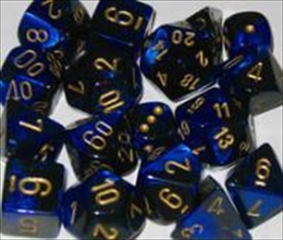 Picture of Chessex Manufacturing 26435 Cube Gemini Set Of 7 Dice - Black & Blue With Gold Numbering