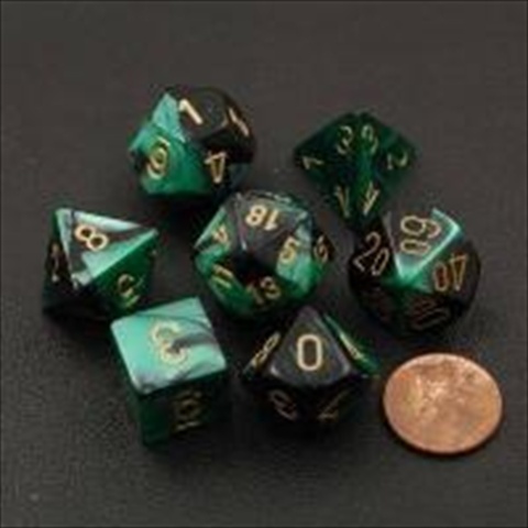 Picture of Chessex Manufacturing 26439 Cube Gemini Set Of 7 Dice - Black & Green With Gold Numbering