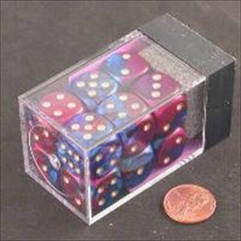 Picture of Chessex Manufacturing 26628 D6 Cube Gemini Set Of 12 Dice, 16 mm - Blue & Purple With Gold Numbering