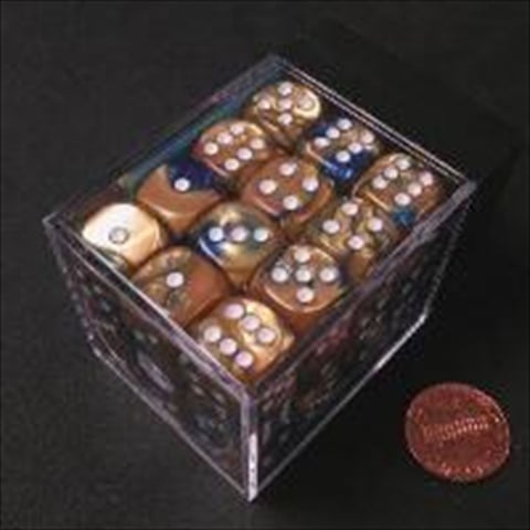 Picture of Chessex Manufacturing 26822 D6 Cube Gemini Set Of 36 Dice- 12 mm - Blue & Gold With White Numbering