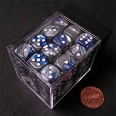 Picture of Chessex Manufacturing 26823 D6 Cube Gemini Set Of 36 Dice, 12 mm - Blue & Silver With White Numbering