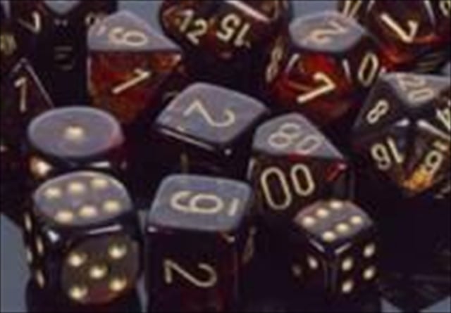 Picture of Chessex Manufacturing 27419 Blue And Blood With Gold Numbering Dice Set Of 7