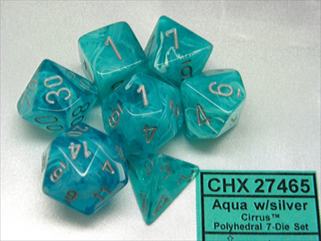 Picture of Chessex Manufacturing 27465 Cirrus Aqua With Silver Numbers Dice Set Of 7