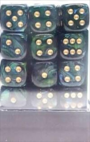 Picture of Chessex Manufacturing 27815 12 mm Scarab Jade With Gold Numbers D6 Dice Set Of 36