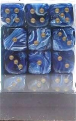 Picture of Chessex Manufacturing 27836 12 mm Vortex Blue With Gold Numbers D6 Dice Set Of 36
