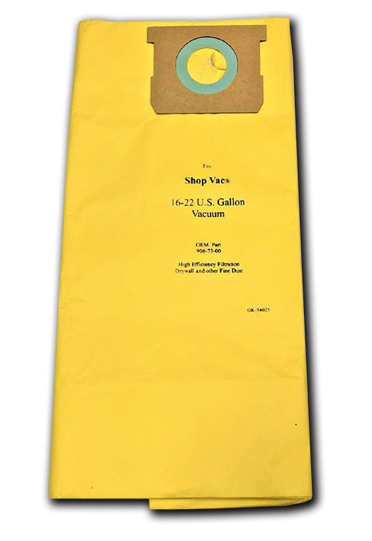 For Shop Vac 906-73-00 16 - 22 Gallon High Efficiency 540-25 Replacement Paper Filter Bag For Drywall Dust  Pack of 10 -  Green Klean MicroPlus, GR134939