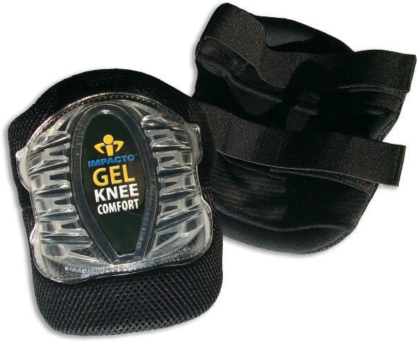 Knee Pad, Hard Shell, Gel Pad, Plastic, Rubber Cap, hook-and-loop Closure, 2 Straps, Black, Clear