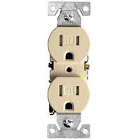 Duplex Straight Blade Receptacle, 5-15R, 15 A, 125V AC, 2 Pole, 3 Wire, Flush Mount, Grounded