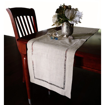 Picture of Nice & Great Beautiful Hemstitched Table Runner Quality Natural Tablecloth - 108 in. Long