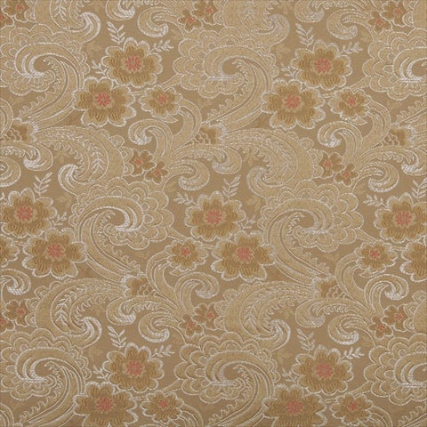 Picture of Designer Fabrics D121 54 in. Wide Gold- White And Red- Paisley Floral Brocade Upholstery Fabric