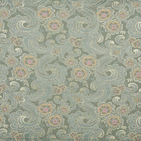 Picture of Designer Fabrics D122 54 in. Wide Gold- Pink And Blue- Paisley Floral Brocade Upholstery Fabric