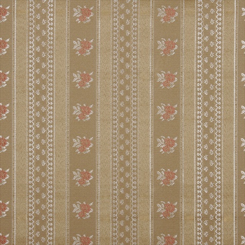 Picture of Designer Fabrics D128 54 in. Wide Gold- White And Red- Floral Striped Brocade Upholstery Fabric