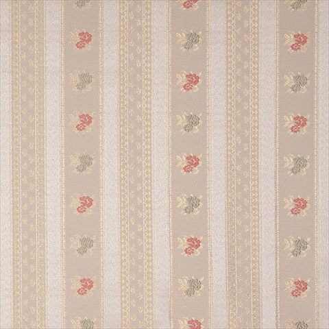 Picture of Designer Fabrics D129 54 in. Wide Gold- White- Red And Green- Floral Striped Brocade Upholstery Fabric