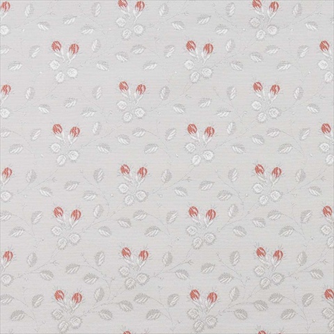 D143 54 in. Wide Silver- White And Mahogany Red- Floral Brocade Upholstery Fabric