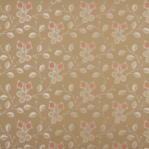 D144 54 in. Wide Gold- White And Red- Floral Brocade Upholstery Fabric