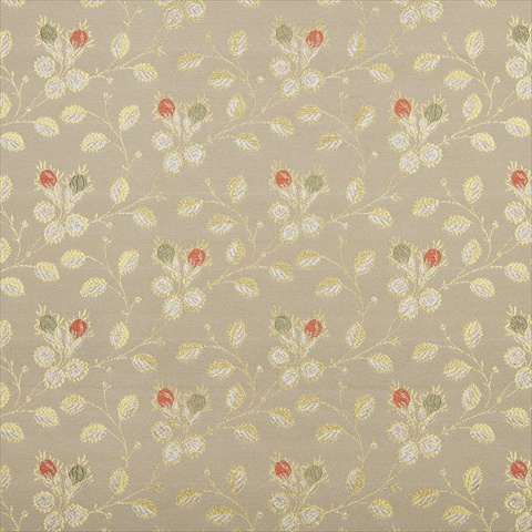 D147 54 in. Wide Gold- White- Red And Green- Floral Brocade Upholstery Fabric