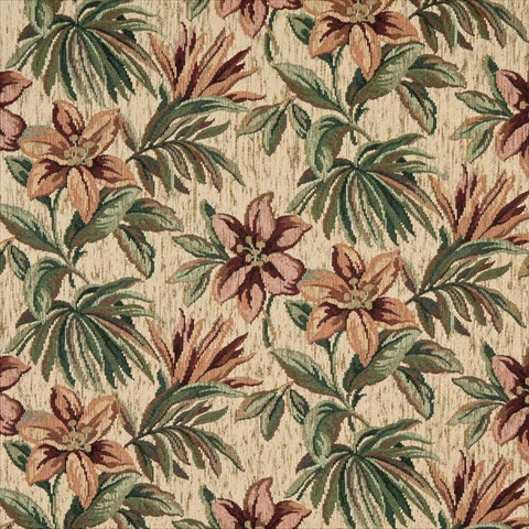 Picture of Designer Fabrics F866 54 in. Wide Red- Orange And Green- Floral Chenille Upholstery Fabric