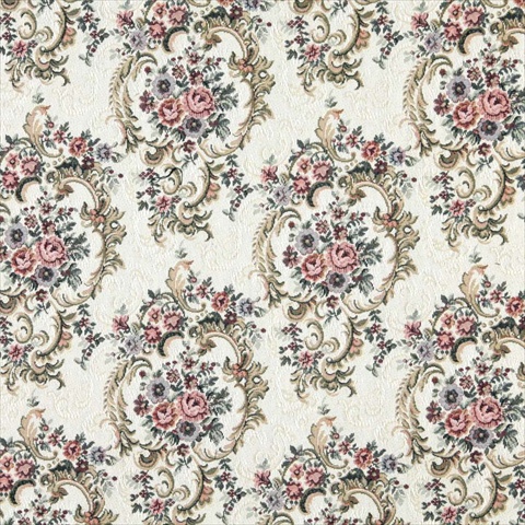54 in. Wide Burgundy, Green And Blue, Floral Tapestry Upholstery Fabric