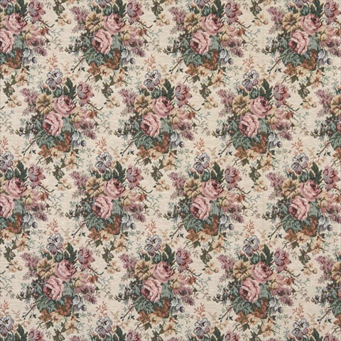 Picture of Designer Fabrics H120 54 in. Wide Pink- Green And Burgundy- Floral Bouquet Tapestry Upholstery Fabric
