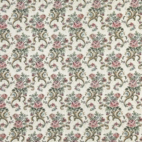 Picture of Designer Fabrics H860 54 in. Wide Burgundy- Green And Ivory- Floral Tapestry Upholstery Fabric