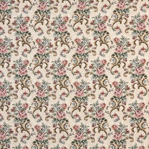 Picture of Designer Fabrics H858 54 in. Wide Pink, Beige And Green, Floral Tapestry Upholstery Fabric
