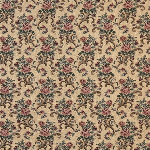 Picture of Designer Fabrics H859 54 in. Wide Gold- Burgundy And Green- Floral Tapestry Upholstery Fabric