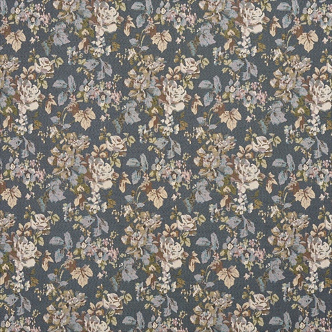 Picture of Designer Fabrics H864 54 in. Wide Blue- Ivory And Green- Floral Bouquet Tapestry Upholstery Fabric