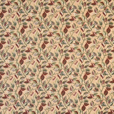 Picture of Designer Fabrics F914 54 in. Wide Gold, Red And Green, Floral Leaves Tapestry Upholstery Fabric