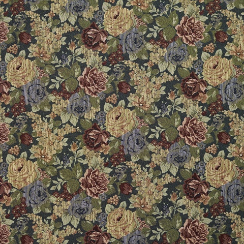Picture of Designer Fabrics F925 54 in. Wide Blue- Red And Green- Floral Tapestry Upholstery Fabric