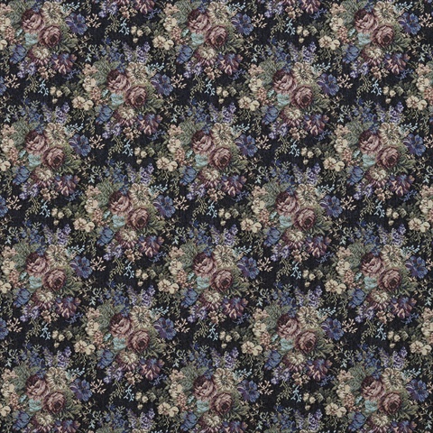 Picture of Designer Fabrics F927 54 in. Wide Blue- Green And Burgundy- Floral Tapestry Upholstery Fabric