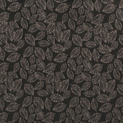54 in. Wide Black, Floral Leaf Jacquard Woven Upholstery Fabric