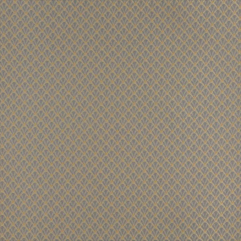 Blue And Gold Small Scale Shell Jacquard Woven Upholstery Fabric - 54 in. Wide