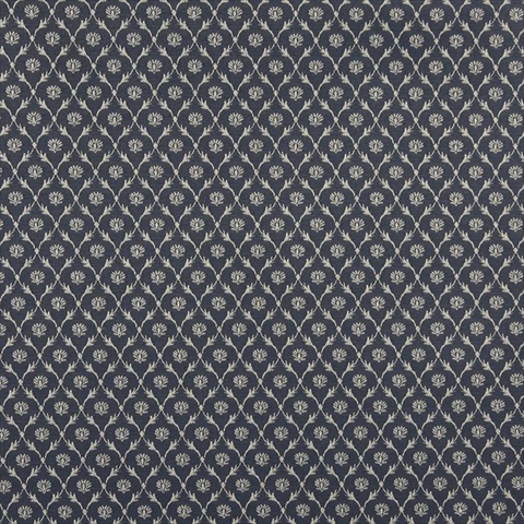 B636 54 in. Wide Navy Blue, Floral Trellis Jacquard Woven Upholstery Fabric