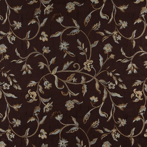 Picture of Designer Fabrics K0011F 54 in. Wide Brown&#44; Light Blue&#44; Gold And Ivory Embroidered&#44; Floral Brocade&#44; Upholstery And Window Treatments Fabric