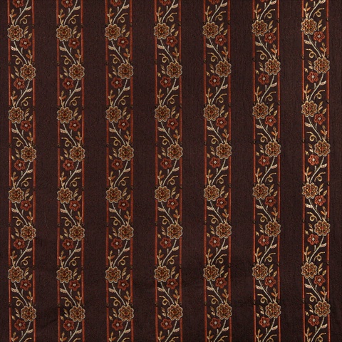 K0013B 54 in. Wide Brown- Gold- Persimmon And Ivory Embroidered- Striped- Floral Brocade- Upholstery And Window Treatments Fabric -  Designer Fabrics
