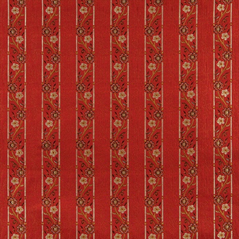 K0013G 54 in. Wide Red- Brown- Gold And Ivory Embroidered- Striped- Floral Brocade- Upholstery And Window Treatments Fabric