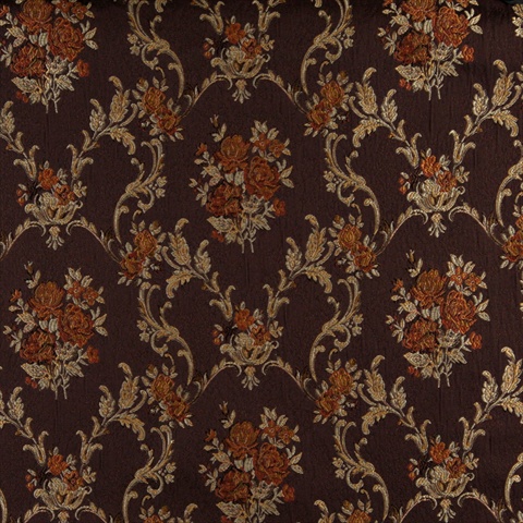 Picture of Designer Fabrics K0014B 54 in. Wide Brown- Gold- Persimmon And Ivory Large Scale Embroidered- Floral Brocade- Upholstery And Window Treatments Fabric