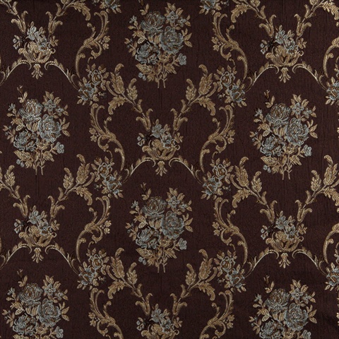 Picture of Designer Fabrics K0014F 54 in. Wide Brown&#44; Light Blue&#44; Gold And Ivory Large Scale Embroidered&#44; Floral Brocade&#44; Upholstery And Window Treatments Fabric