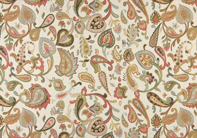 Picture of Designer Fabrics K0021B 54 in. Wide Green&#44; Red&#44; Yellow And Off White&#44; Floral Paisley Contemporary Upholstery Fabric