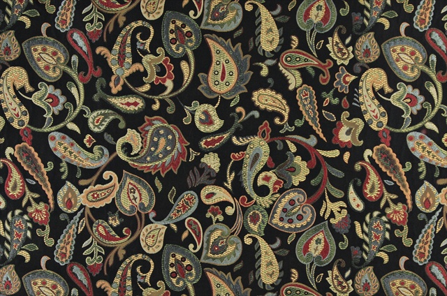 Picture of Designer Fabrics K0021C 54 in. Wide Red&#44; Orange&#44; Yellow&#44; Green And Black&#44; Floral Paisley Contemporary Upholstery Fabric