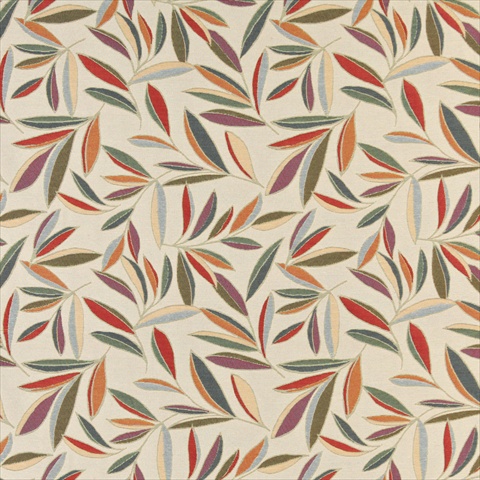 Picture of Designer Fabrics K0022A 54 in. Wide Red&#44; Orange&#44; Gold&#44; Green And Blue&#44; Foliage Leaves Contemporary Upholstery Fabric