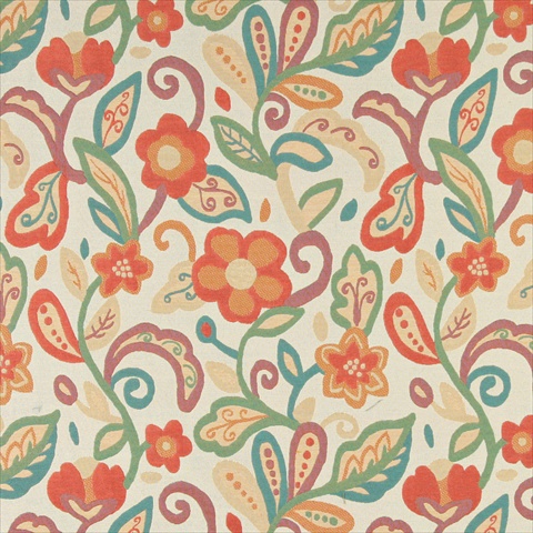 Picture of Designer Fabrics K0023A 54 in. Wide Teal- Green- Orange And Beige- Floral Contemporary Upholstery Fabric