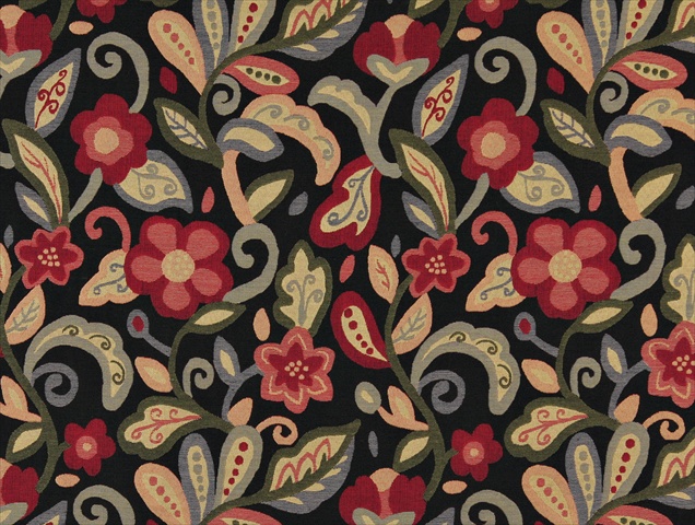 Picture of Designer Fabrics K0023C 54 in. Wide Green- Red- Orange And Black- Floral Contemporary Upholstery Fabric