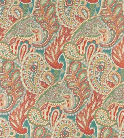 Picture of Designer Fabrics K0024A 54 in. Wide Orange- Teal- Green And Orange- Abstract Paisley Contemporary Upholstery Fabric