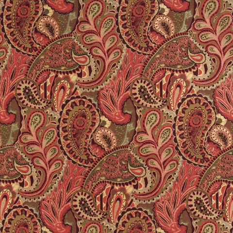 Picture of Designer Fabrics K0024B 54 in. Wide Burgundy, Green And Red, Abstract Paisley Contemporary Upholstery Fabric