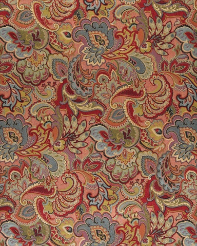 K0025B 54 in. Wide Green, Blue, Red And Gold, Abstract Floral Upholstery Fabric