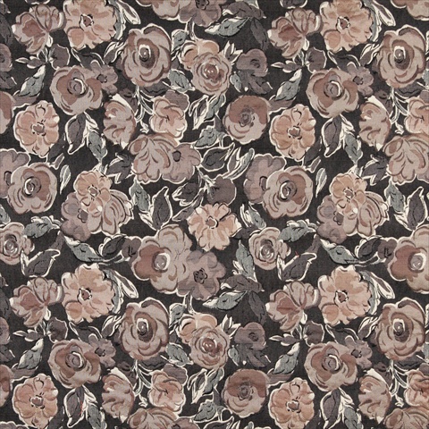 54 in. Wide Grey- Off White- Beige And Rose- Flower Patterned Upholstery Fabric