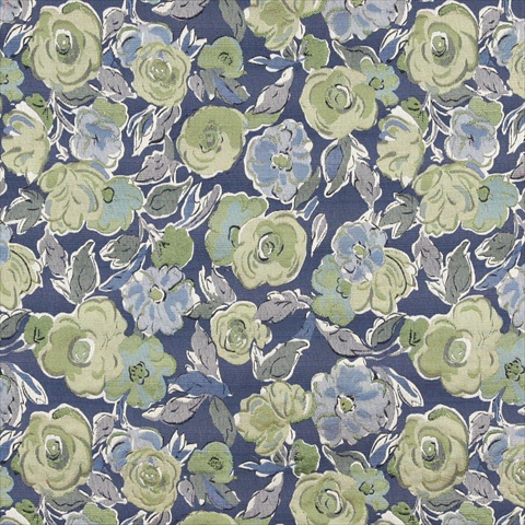 Picture of Designer Fabrics K0026B 54 in. Wide Blue- Green And White- Flower Patterned Contemporary Upholstery Fabric